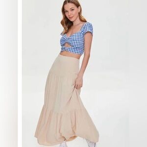 Blue gingham f21 cut out crop top size XL NWT